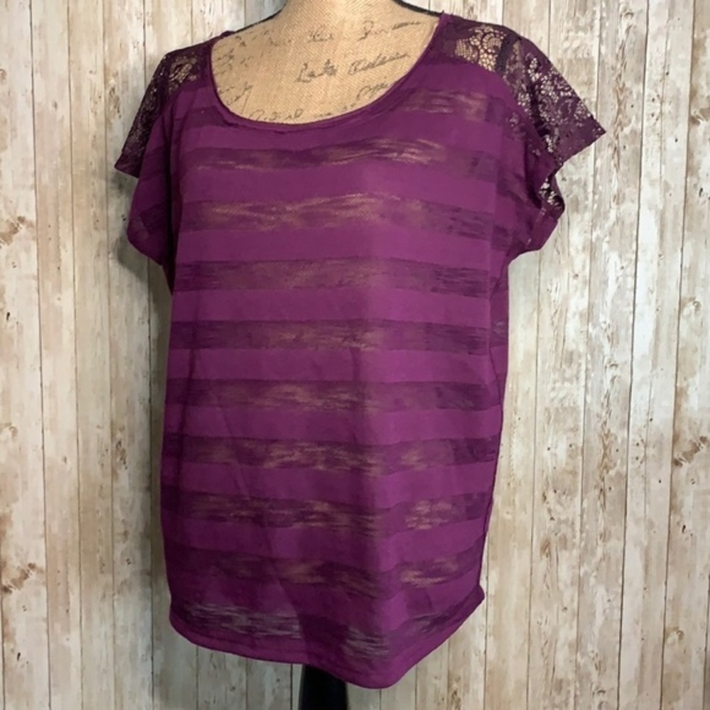 Aeropostale Purple Sheer Striped Short Sleeved Shirt